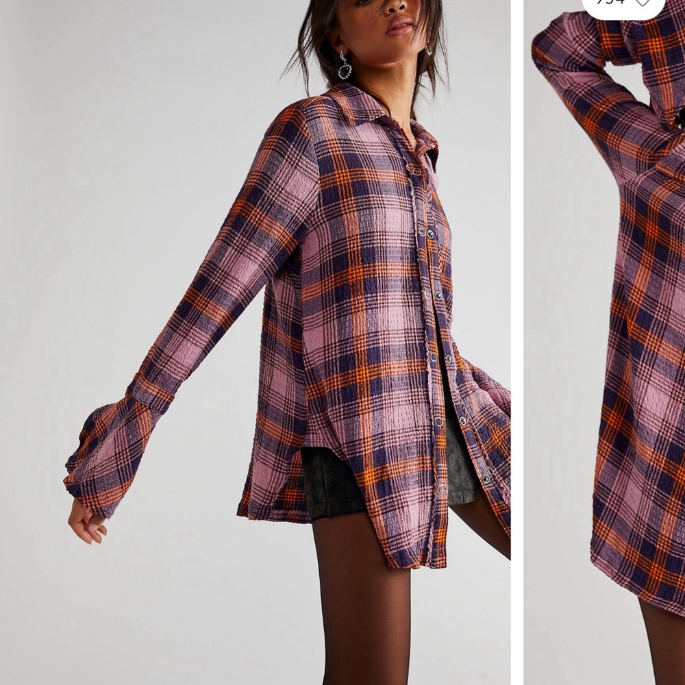 Free People Willow Plaid Shirt | size L